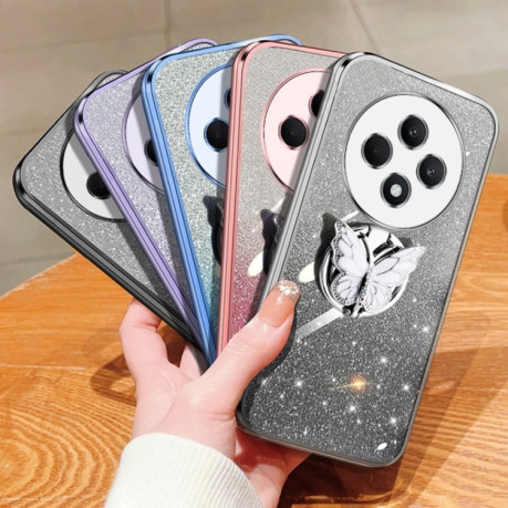 Противоударный чехол Plated Gradient Glitter Butterfly Holder для OPPO Reno12 F/12FS- фиолетовый