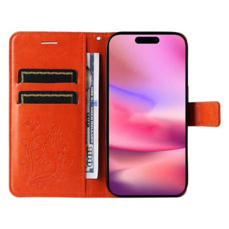 Чехол-книжка Embossed Butterfly для iPhone 16 - оранжевый