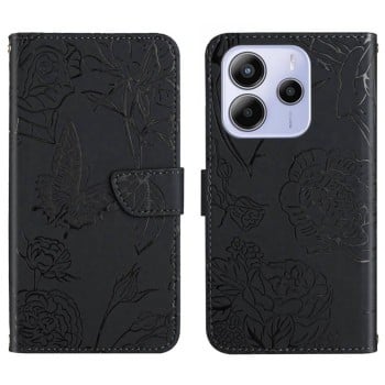 Чехол-книжка с тиснением “бабочки” и магнитным хлястиком на Xiaomi Redmi Note 14 4G 164.48mm - черный