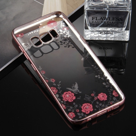 Силіконовий чохол-накладка Flowers Pattern Diamond Encrusted Electroplating на Samsung Galaxy S8/G950- рожеве золото