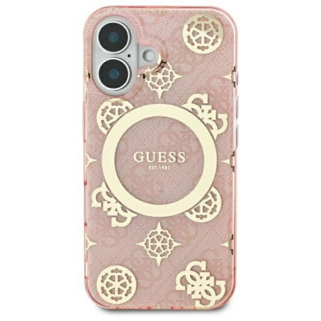 Оригинальный чехол Guess IML Peony On 4G Background MagSafe для iPhone 16 - Pink