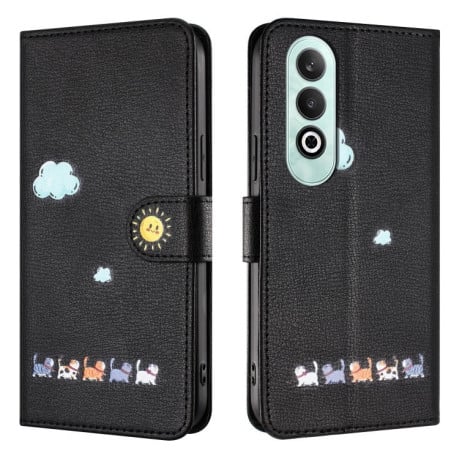 Чохол-книжка Cartoon Cats Leather на OnePlus Nord CE 4 5G - чорний