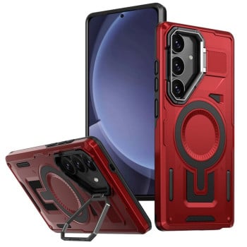 Противоударный чехол Shield Frame Holder MagSafe для  Samsung Galaxy S25+ 5G - красный