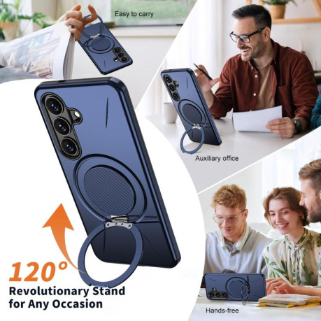 Чохол Metal Rotation Holder MagSafe TPU Hybrid PC з металевим поворотним тримачем і MagSafe для Samsung Galaxy S26+ 5G — темно-синій