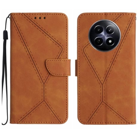 Чехол-книжка Stitching Embossed Leather  для Realme 12 5G Global - коричневый
