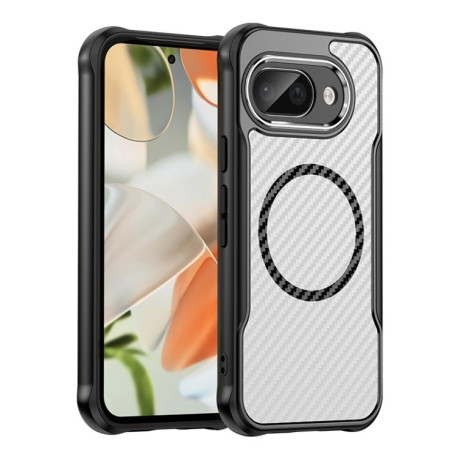 Ударозахисний чохол Carbon Fiber Texture MagSafe Translucent на Google Pixel 9a - чорний