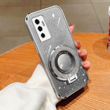 Противоударный чехол Plated Gradient Glitter Round Holder для Vivo S10e / V23e 4G / 5G - серебристый