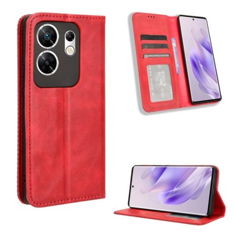 Чехол-книжка Magnetic Buckle Retro Crazy Horse Texture на Infinix Zero 30 4G - красный