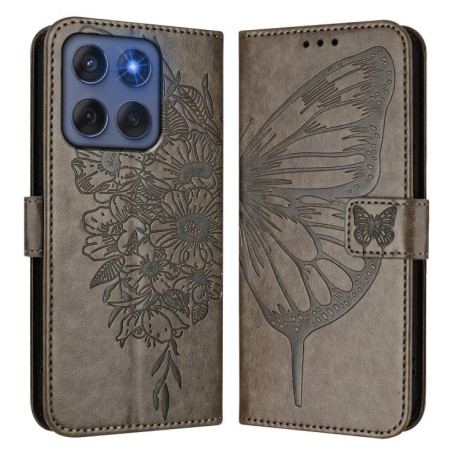 Чехол-книжка Embossed Butterfly для Motorola Edge 5G 2025 / 60 Fusion 5G - серый