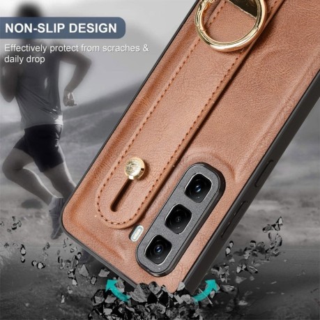 Противоударный чехол Wristband Leather Back для Infinix Hot 50 Pro 4G - коричневый
