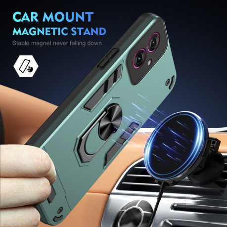 Ударозащитный чехол Shockproof Metal Ring Holder для Motorola Moto G55 - зеленый