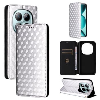 Чохол-книжка Cubic Grid Texture Flip Leather для Poco 8 Pro/Redmi Note 15 Pro+ 5G Global 163.3mm — сріблястий