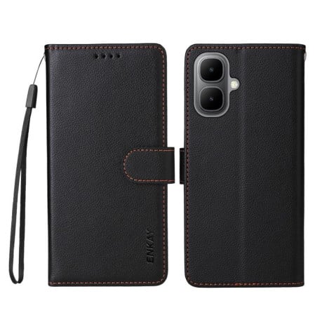 Чохол-книжка ENKAY RFID Blocking Wallet Kickstand з фактурою Litchi та магнітним хлястиком на Infinix Smart 10 4G - чорний