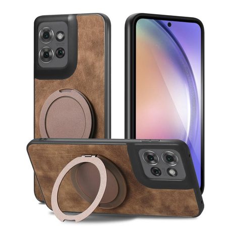 Чехол Retro Leather Rotation Round Holder с поворотным держателем для Motorola Moto G15 / G15 Power/G17/G17 Power — коричневый