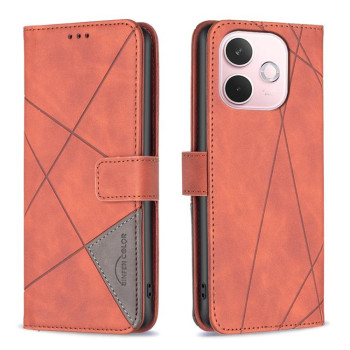 Чохол-книжка з фактурою Rhombus та магнітним хлястиком на OPPO A5 Pro 5G - коричневий