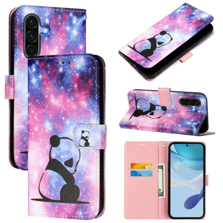 Чехол-книжка Colored Drawing Pattern Plain Weave Leather для Samsung Galaxy A56 5G - Panda