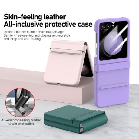 Протиударний чохол Integrated PC Leather Texture Folding для Samsung Galaxy Flip 6 5G - рожевий