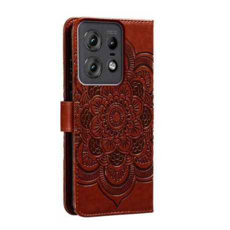 Чехол-книжка Sun Mandala Embossing Pattern для Motorola Edge 50 Pro - коричневый