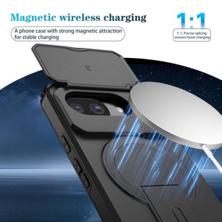 Чехол Escase со шторкой камеры и MagSafe-держателем на Google Pixel 10a — чёрный