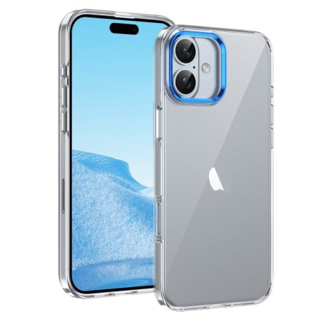 Противоударный чехол Ice Feel HD Transparent PC Full Coverage для iPhone 16 Plus - синий