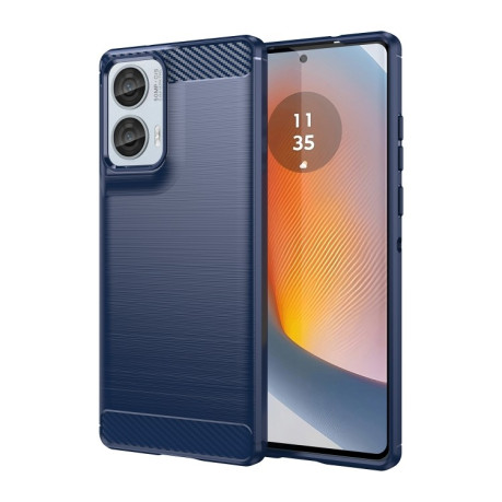 Противоударный чехол Brushed Texture Carbon Fiber на Motorola Moto G85 - синий