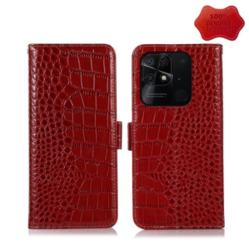 Кожаный чехол-книжка Crocodile Top Layer на Xiaomi Poco C40/Redmi 10c / 10 - красный