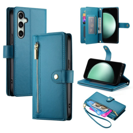 Чехол-кошелек Nine Card-slot Zipper Wallet Bag Leatherдля Samsung Galaxy S24 FE 5G - синий