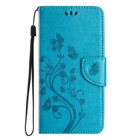 Чехол-книжка Butterfly Flower Pattern для Samsung Galaxy A55 - синий