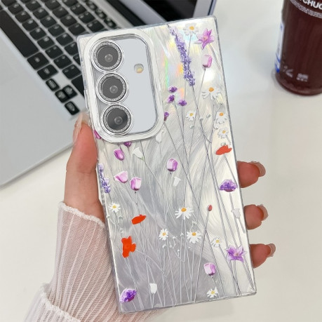 Чохол Electroplating Laser Flower Texture для Samsung Galaxy S25+ 5G - Purple Wildflowers