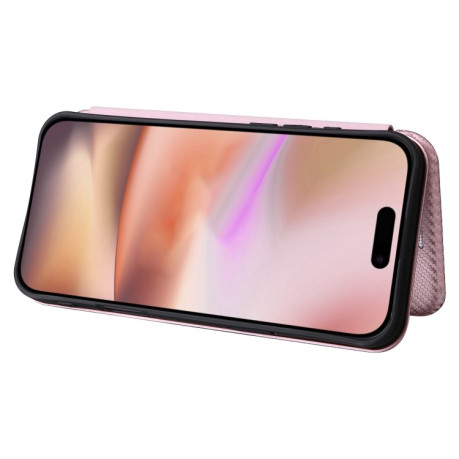 Чехол-книжка Carbon Fiber Texture на iPhone 16 - розовый