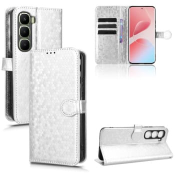 Чехол-книжка с фактурой Honeycomb Dot и магнитным хлястиком на Infinix Hot 60 Pro+ 4G - серебристый