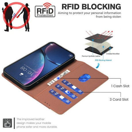 Чехол-книжка Color Matching RFID Anti-theft Leather для Xiaomi Redmi Note 14 5G/Poco M7 Pro 5G - коричневый