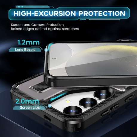 Протиударний чохол Ring Holder Carbon Fiber PC Hybrid TPU  для Samsung Galaxy S25+ 5G - сірий