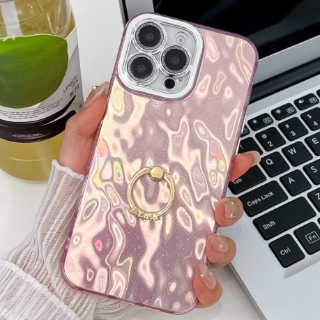 Чохол протиударний Plating Glitter Texture Ring Holder для iPhone 16 Pro Max - Pink Wrinkles