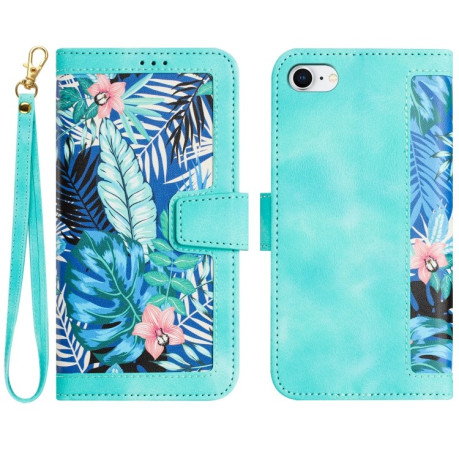 Чехол-книжка Floral Pattern Leather для iPhone 16e - зеленый