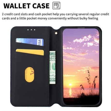 Чехол-книжка Cubic Grid Texture Flip Leather для Xiaomi Redmi Note 14 4G 164.84mm - синий