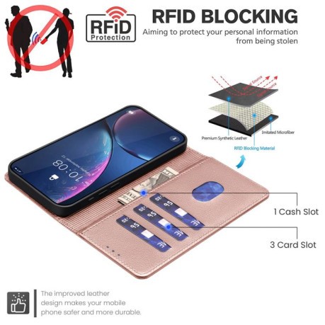 Чехол-книжка Litchi Texture RFID Anti-theft Leather для Xiaomi Poco X7 Pro - золотой