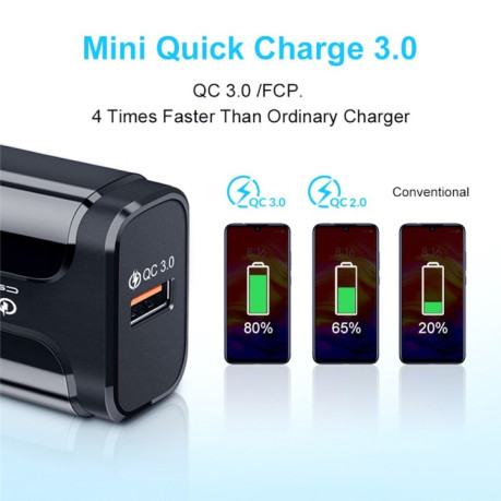 Швидка зарядка Portable QC3 18W USB Universal Quick Charging Charger  - чорний