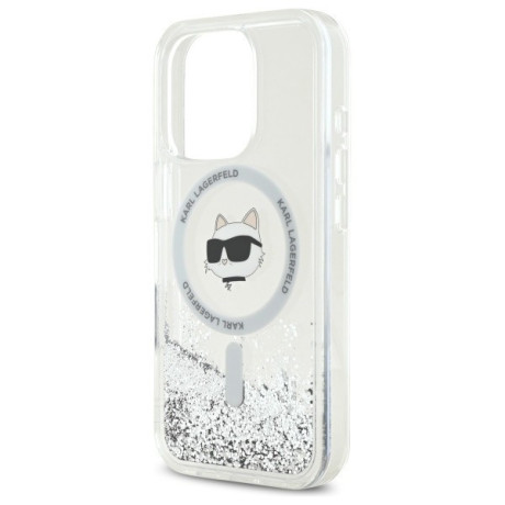 Оригинальный чехол Karl Lagerfeld Liquid Glitter Choupette Head Magsafe case для iPhone 16 Pro Max - Clear