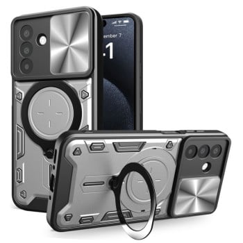 Чохол із шторкою камери CD фактурою та підставкою на Samsung Galaxy A26 5G - сріблястий