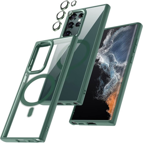 Противоударный чехол Acrylic PC MagSafe Magnetic(без защиты камеры) для Samsung Galaxy S23 Ultra 5G - зеленый