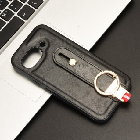 Противоударный чехол Wristband Leather Back для Google Pixel 9a - черный