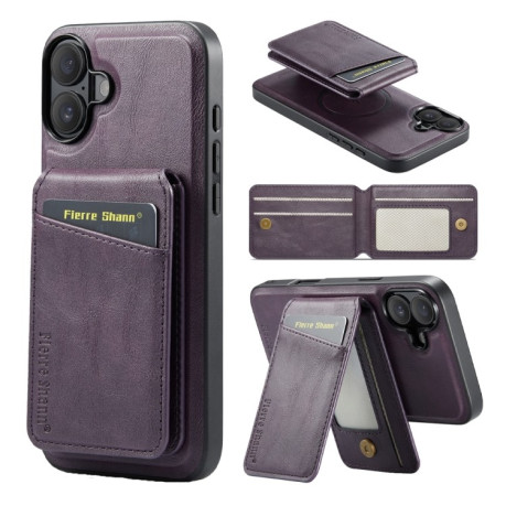 Чехол Fierre Shann Oil Wax Cow Leather Magnetic Card Holder на iPhone 16 - фиолетовый