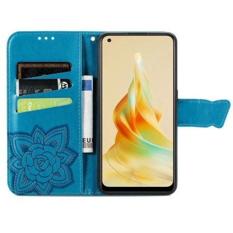 Чехол-книжка Butterfly Love Flower Embossed для OPPO Reno8 T 4G - синий