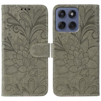 Чехол-книжка Lace Flower Embossing для Motorola Edge 60 Fusion 5G - серый
