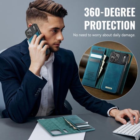 Чехол-книжка CaseMe C49 магнитный с RFID-блокировкой для iPhone 17 Pro — зелёный