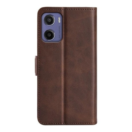 Чехол-книжка Dual-side Magnetic Buckle для Motorola Moto E15 - коричневый
