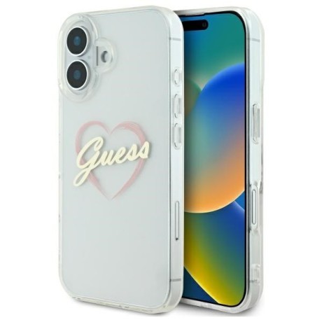 Оригинальный чехол Guess IML Heart для iPhone 16 - Transparent