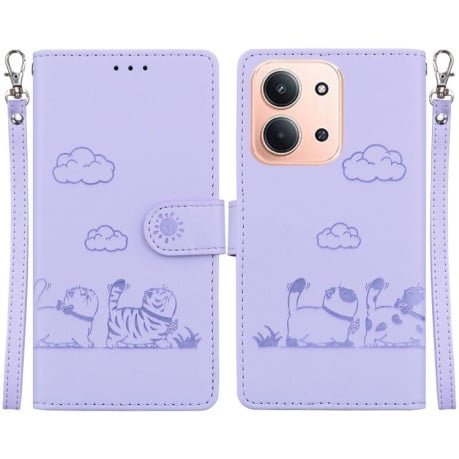 Чохол-книжка Cute Cats з магнітним хлястиком+захист сканування RFID на Xiaomi Redmi 15C 5G / 4G EU 173mm / Poco C85 5G - фіолетовий