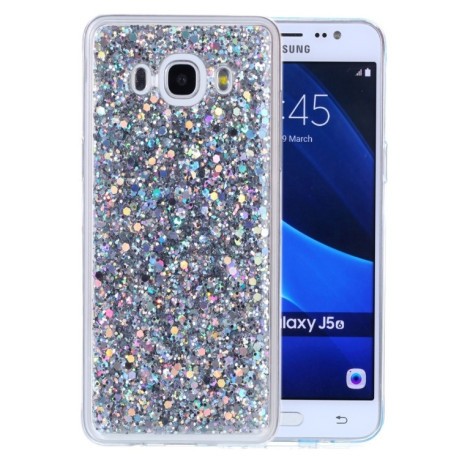 Силиконовый чехол Glitter Powder на Galaxy J5 2016-серебристый
